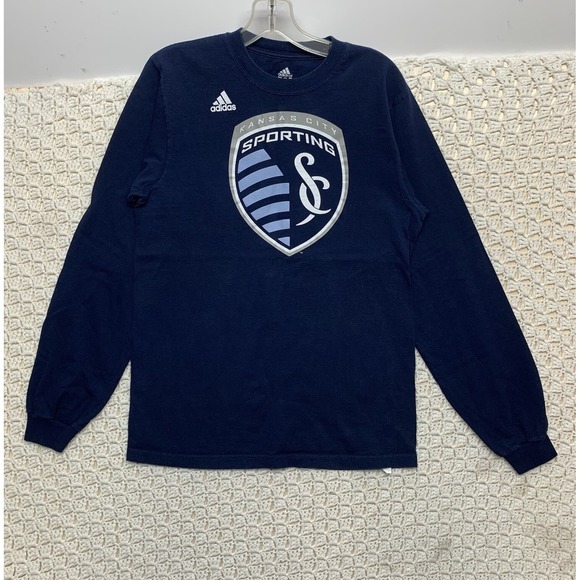 Adidas Kansas City Sporting Navy T-shirt Mens Size M Long  Sleeve Graphic Adults - Picture 1 of 8